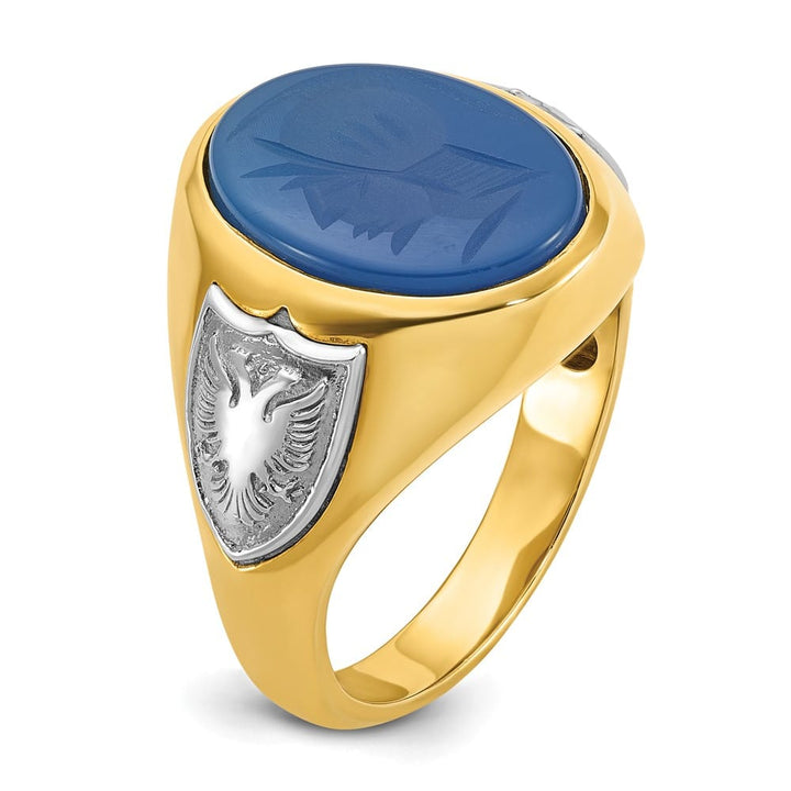 14k Two-Tone Gold Oval Blue Agate Men's Ring