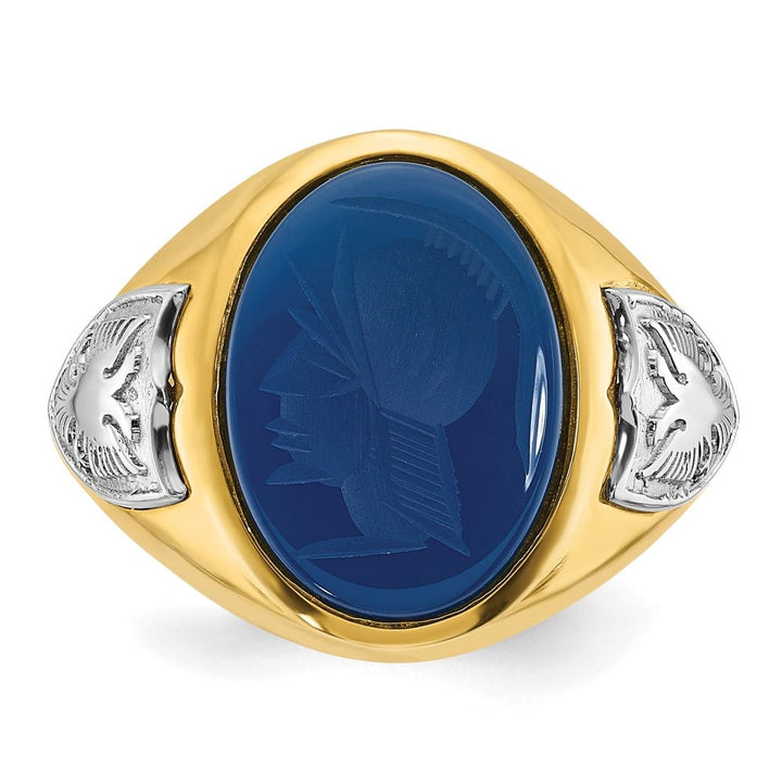 14k Two-Tone Gold Oval Blue Agate Men's Ring