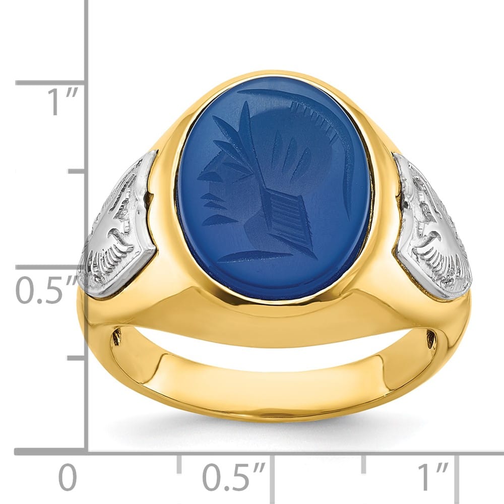 14k Two-Tone Gold Oval Blue Agate Men's Ring