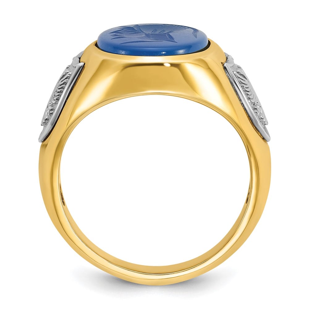 14k Two-Tone Gold Oval Blue Agate Men's Ring