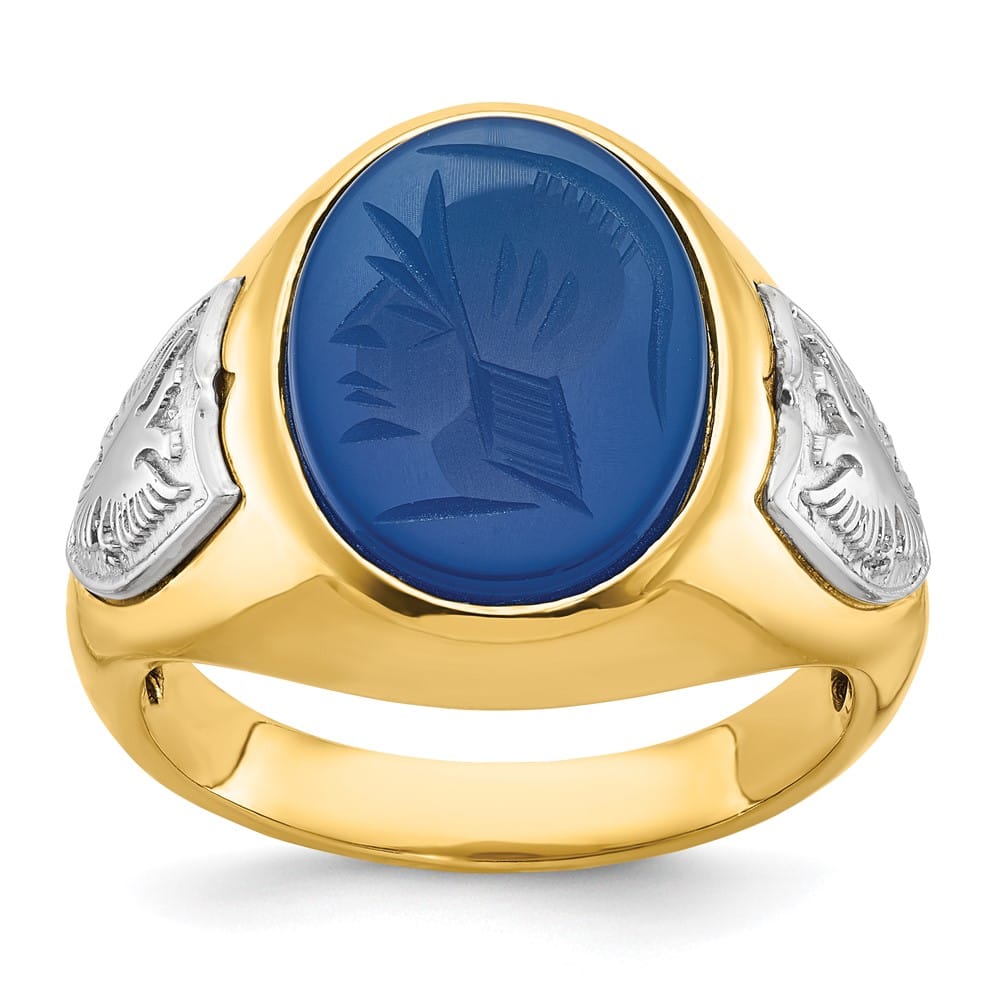 14k Two-Tone Gold Oval Blue Agate Men's Ring