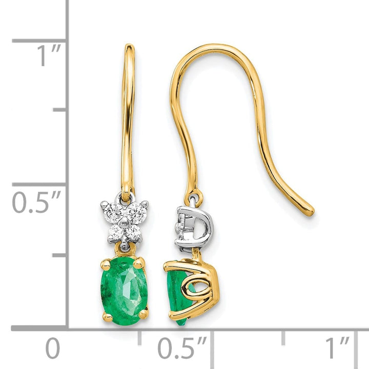 14K Two-Tone Gold Oval Emerald and Diamond Shepherd Hook Earrings, view 4 of 4