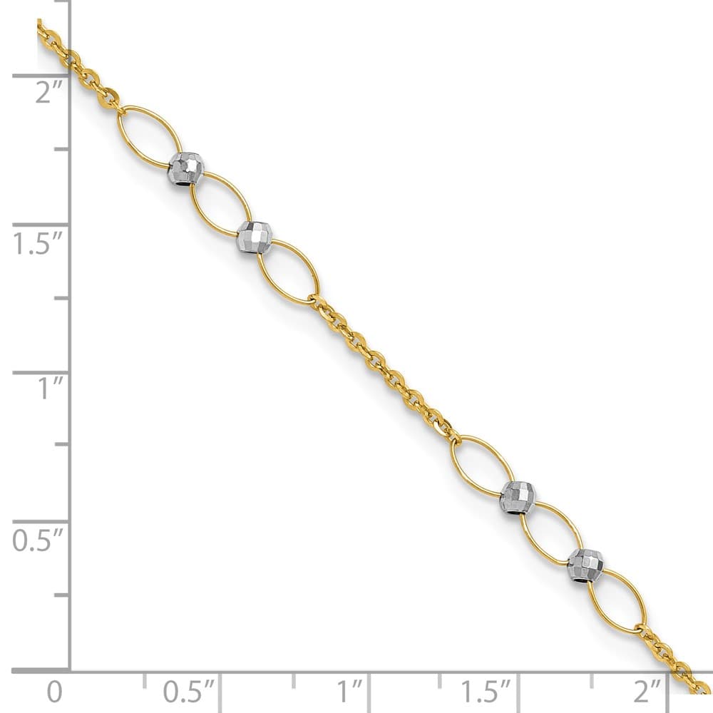 14K Two-Tone Gold Oval Links and Mirror Beads Anklet