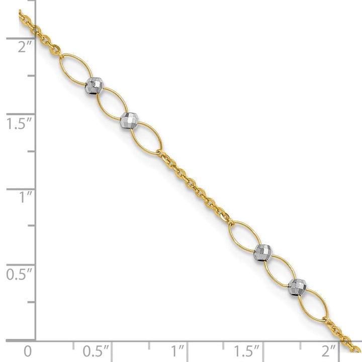 14K Two-Tone Gold Oval Links and Mirror Beads Anklet