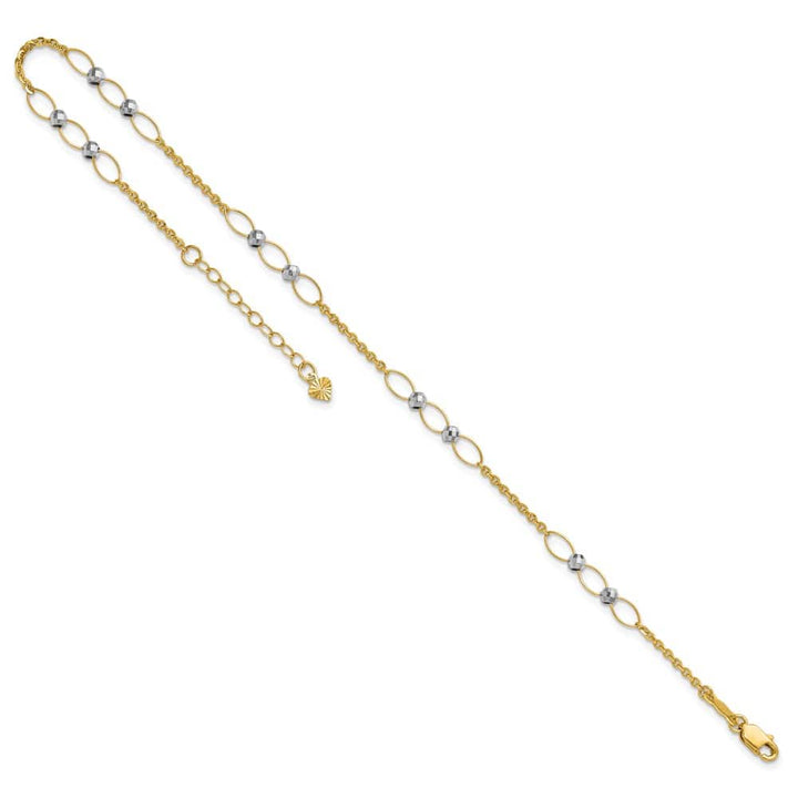 14K Two-Tone Gold Oval Links and Mirror Beads Anklet