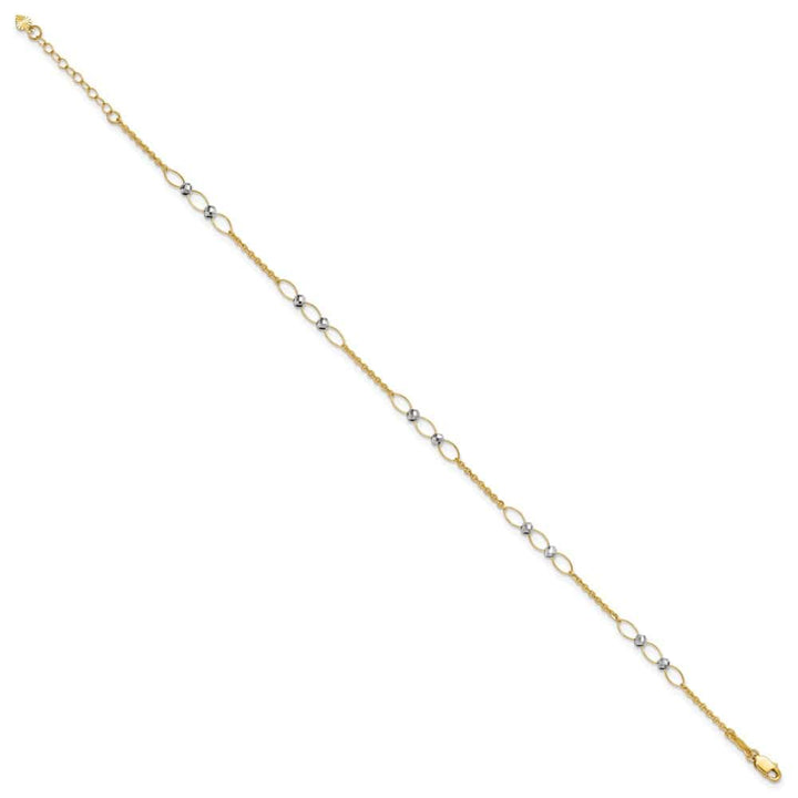 14K Two-Tone Gold Oval Links and Mirror Beads Anklet