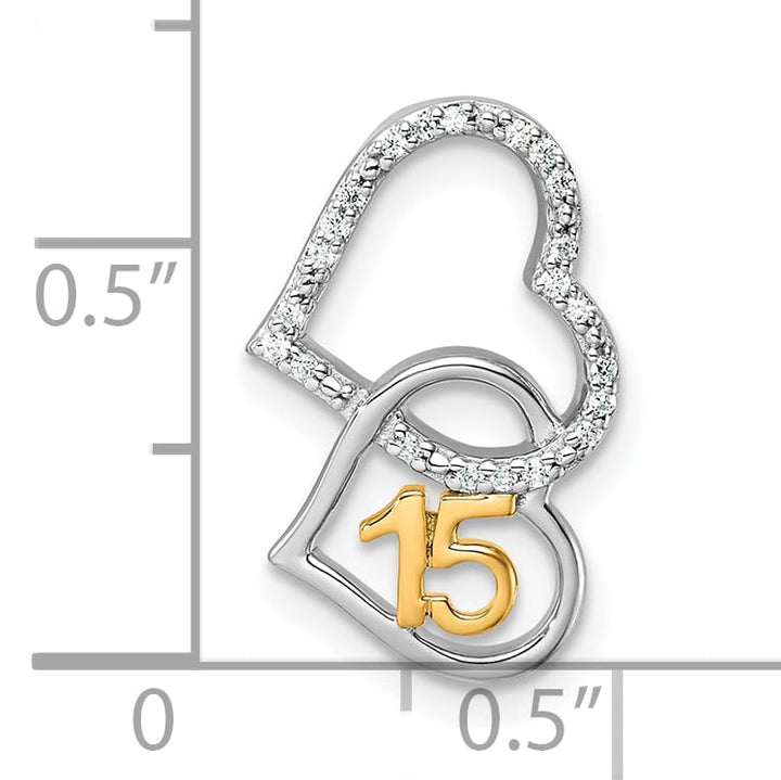 14K Two-Tone Gold Polished 1/15 carat Diamond Quinceanera 15 Heart