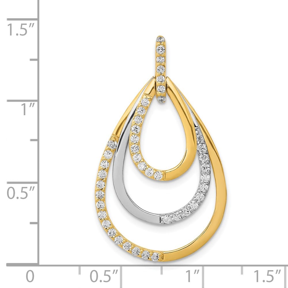 14K Two-Tone Gold Polished 1/2 ct Diamond Triple Teardrop Pendant
