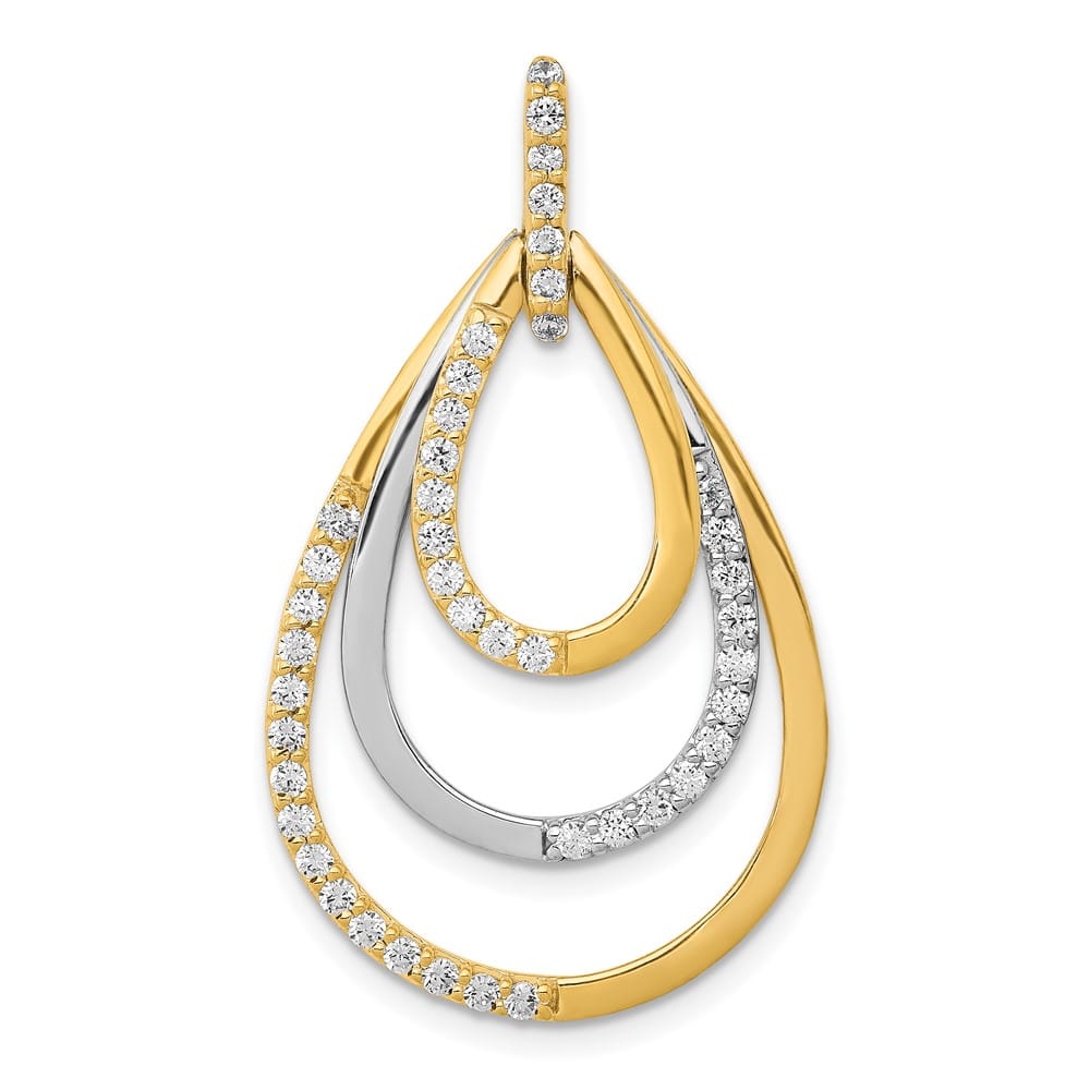 14K Two-Tone Gold Polished 1/2 ct Diamond Triple Teardrop Pendant