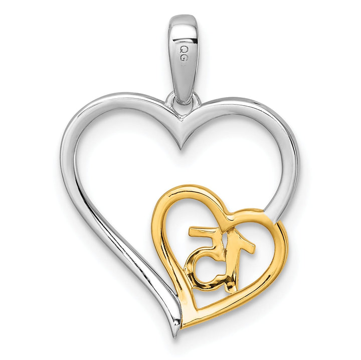 14K Two-Tone Gold Polished 1/20 carat Diamond Quinceanera 15 Heart