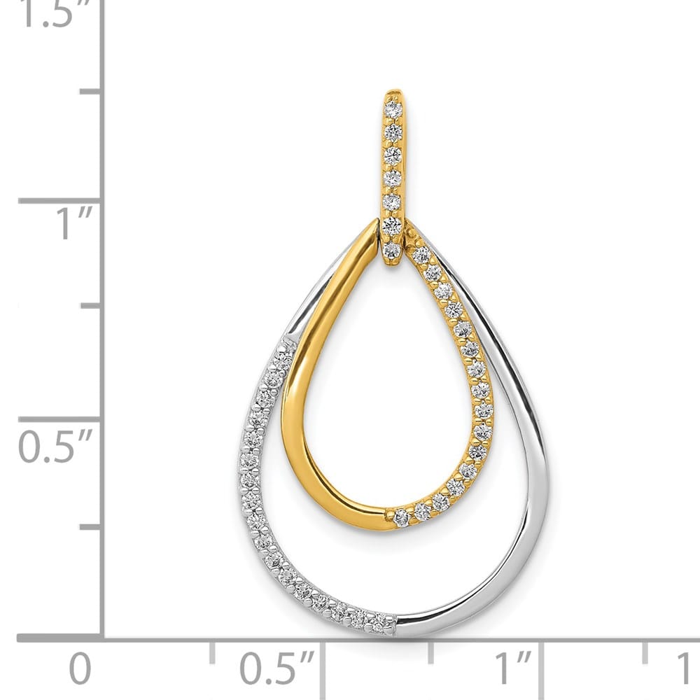14K Two-Tone Gold Polished 1/4 ct Diamond Double Teardrop Pendant