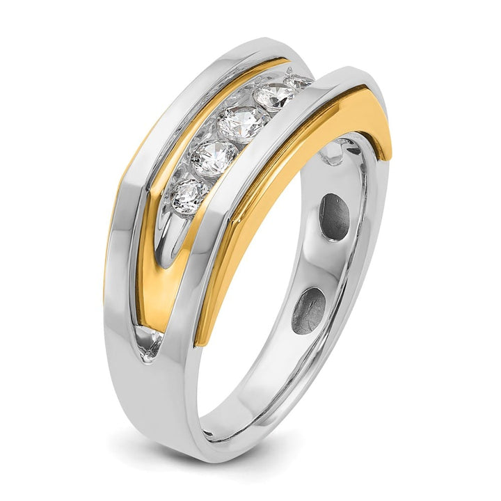 14k Two-Tone Gold Polished 5-Stone I1 Quality Diamond Men's Ring