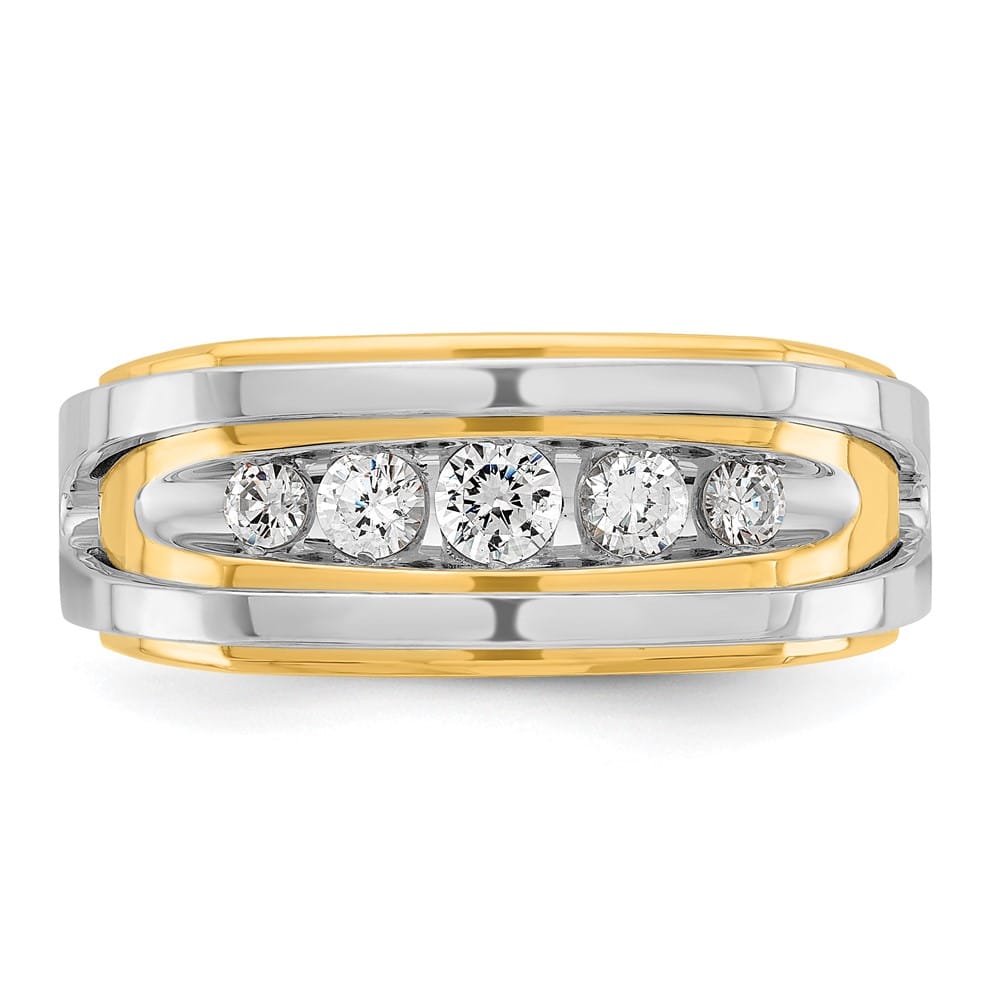 14k Two-Tone Gold Polished 5-Stone I1 Quality Diamond Men's Ring