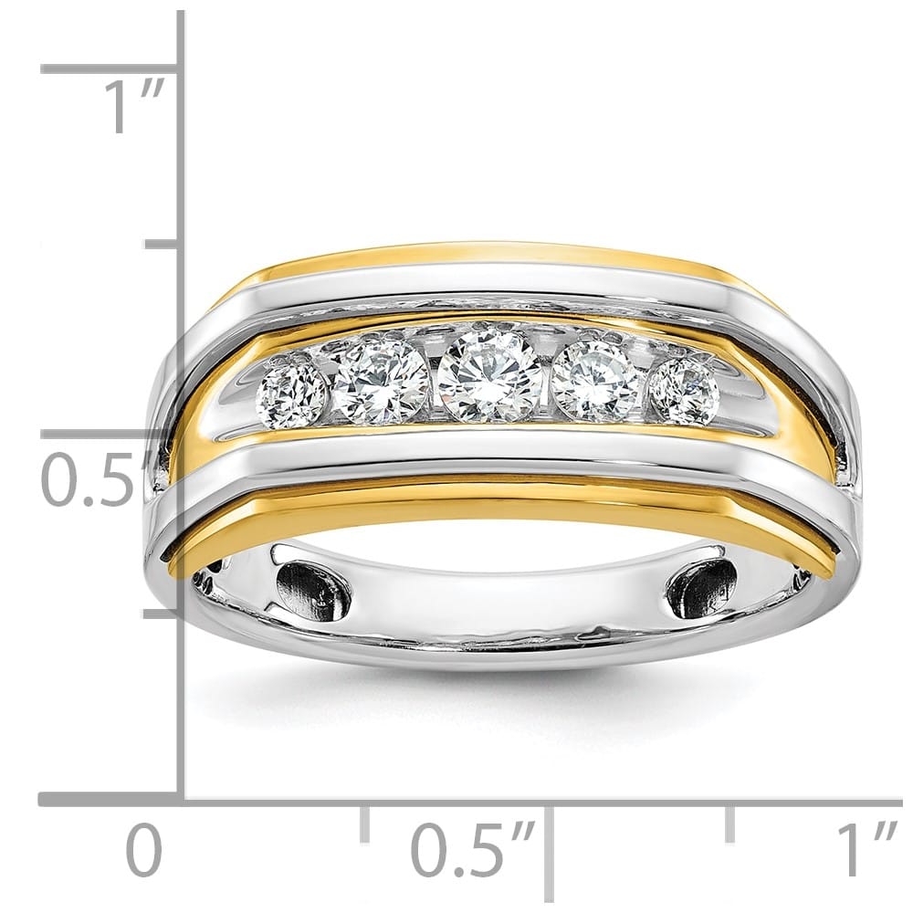 14k Two-Tone Gold Polished 5-Stone I1 Quality Diamond Men's Ring