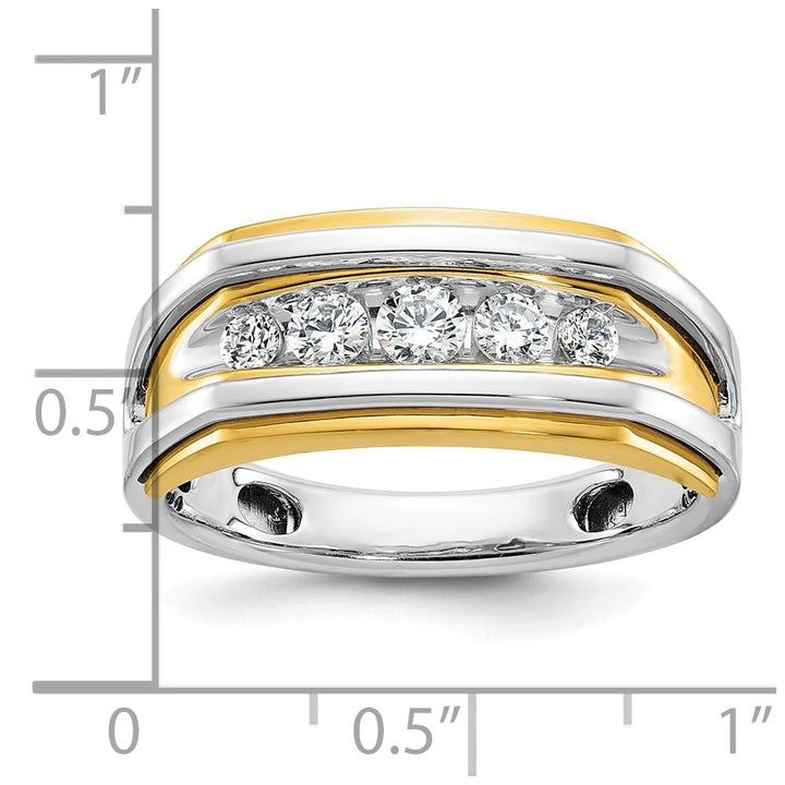 14k Two-Tone Gold Polished 5-Stone I1 Quality Diamond Men's Ring
