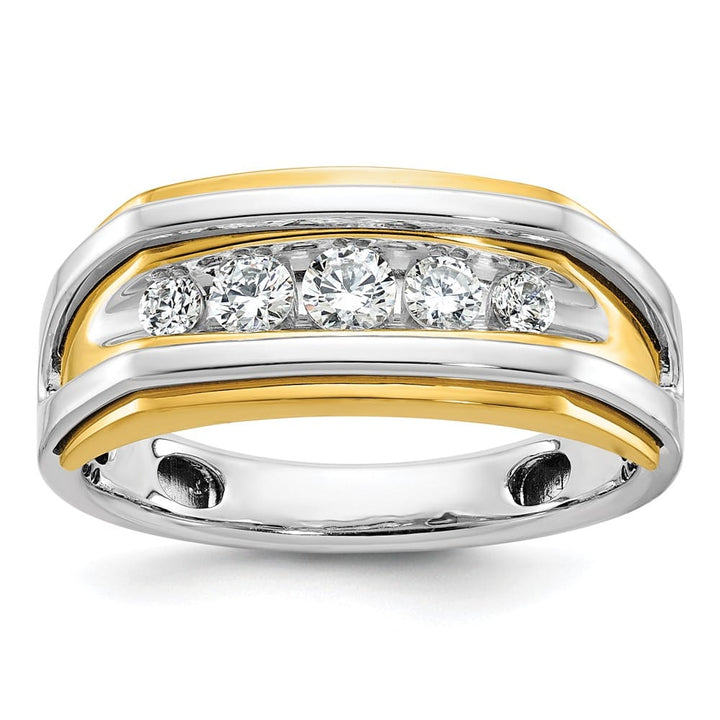 14k Two-Tone Gold Polished 5-Stone I1 Quality Diamond Men's Ring