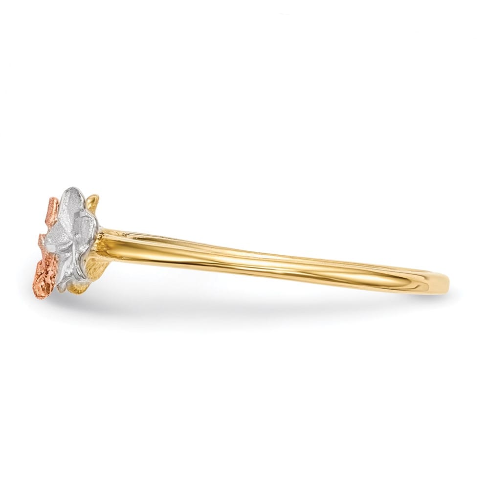 14k Two-Tone Gold Polished and Satin 3 Plumeria Flowers Ring