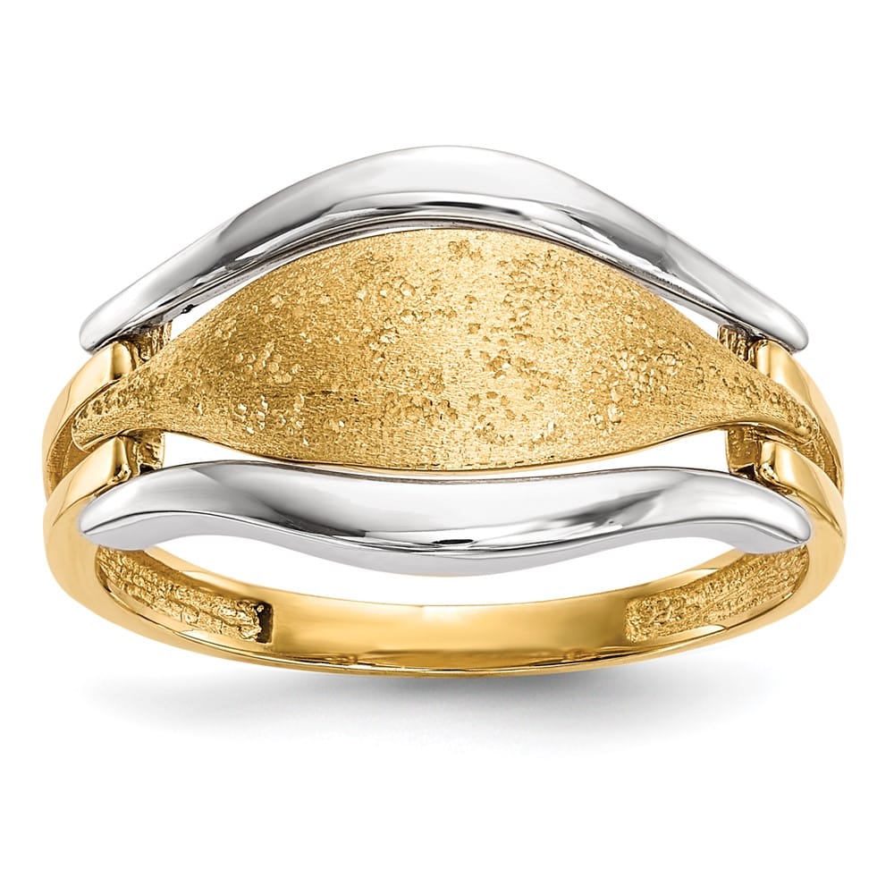 14k Two-Tone Gold Polished and Textured Curve Ring