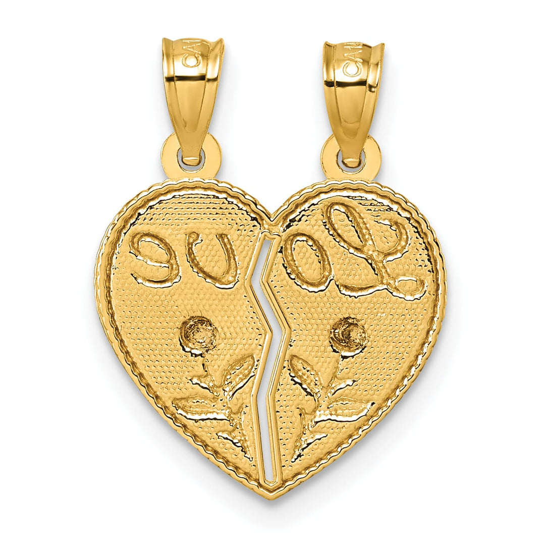 14K Two-Tone Gold Polished Break-Apart Heart With LOVE And Roses