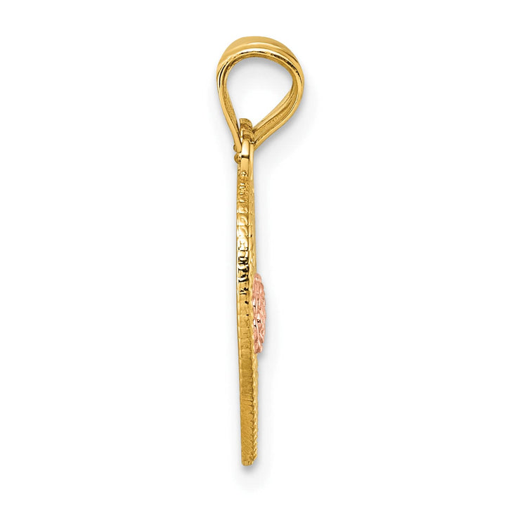14K Two-Tone Gold Polished Break-Apart Heart With LOVE And Roses