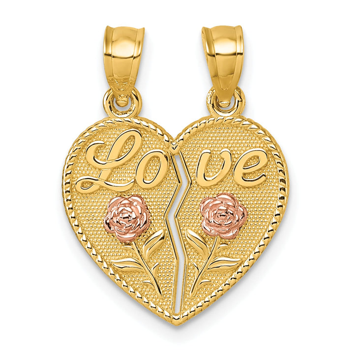 14K Two-Tone Gold Polished Break-Apart Heart With LOVE And Roses