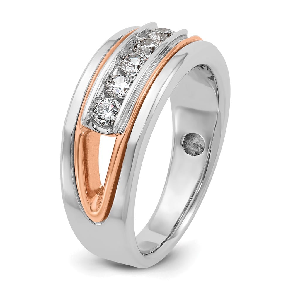 14k Two-Tone Gold Polished Channel-set 5-Stone I1 Diamond Men's Ring