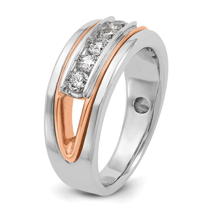 14k Two-Tone Gold Polished Channel-set 5-Stone I1 Diamond Men's Ring