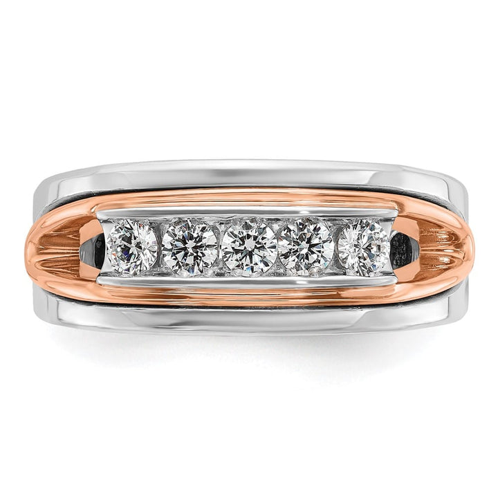 14k Two-Tone Gold Polished Channel-set 5-Stone I1 Diamond Men's Ring