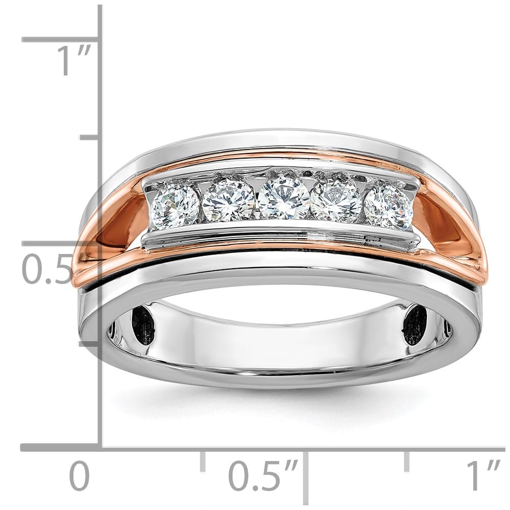 14k Two-Tone Gold Polished Channel-set 5-Stone I1 Diamond Men's Ring