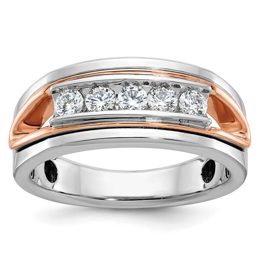 14k Two-Tone Gold Polished Channel-set 5-Stone I1 Diamond Men's Ring