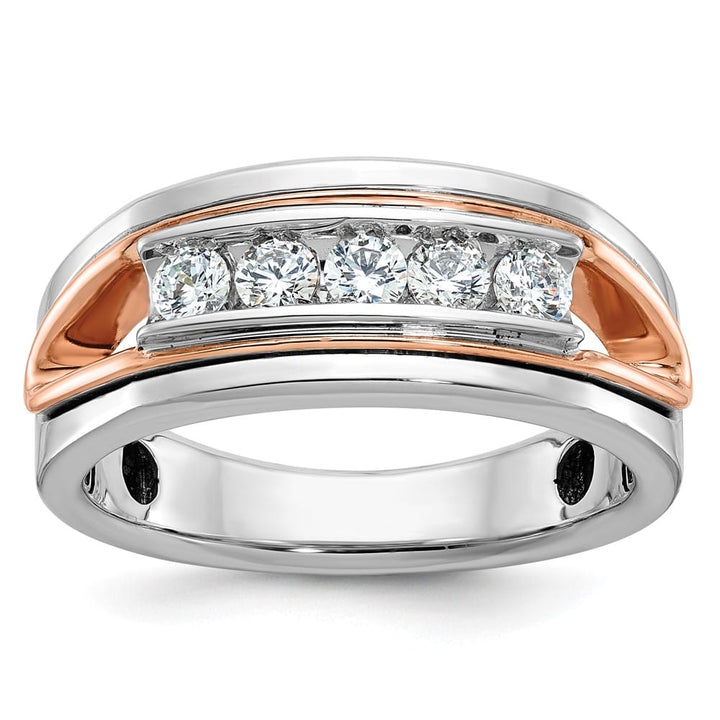 14k Two-Tone Gold Polished Channel-set 5-Stone I1 Diamond Men's Ring