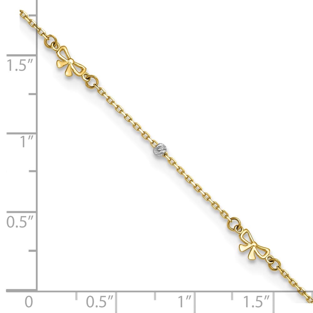 14K Two-Tone Gold Polished D.C. Beads and Bows Anklet