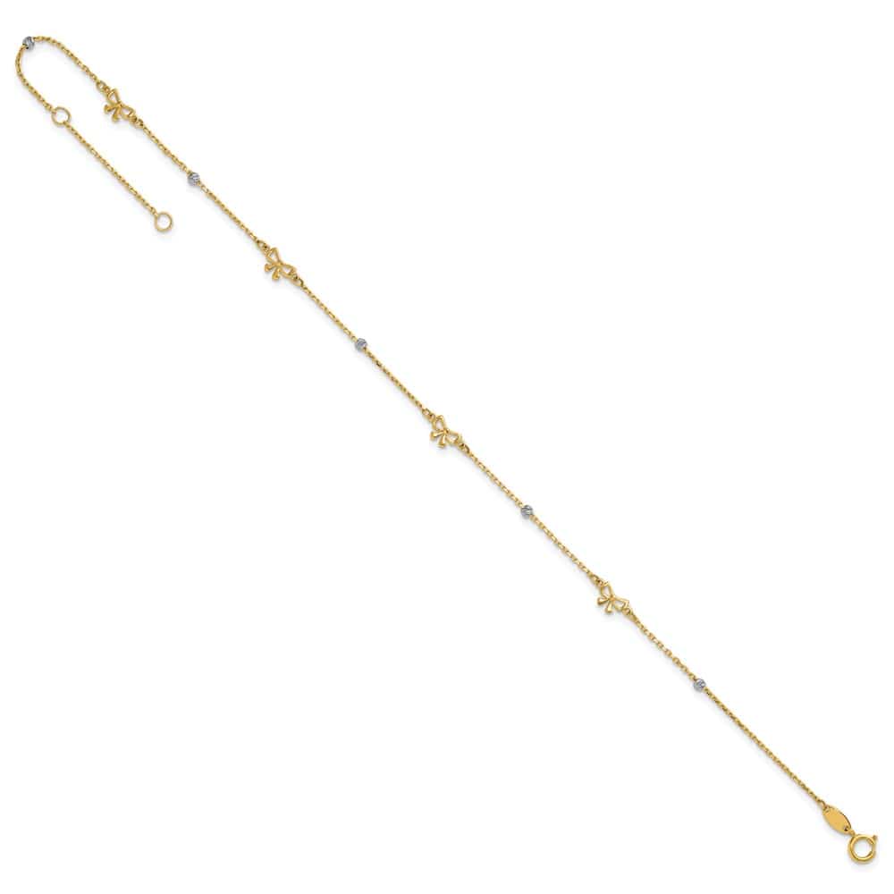 14K Two-Tone Gold Polished D.C. Beads and Bows Anklet