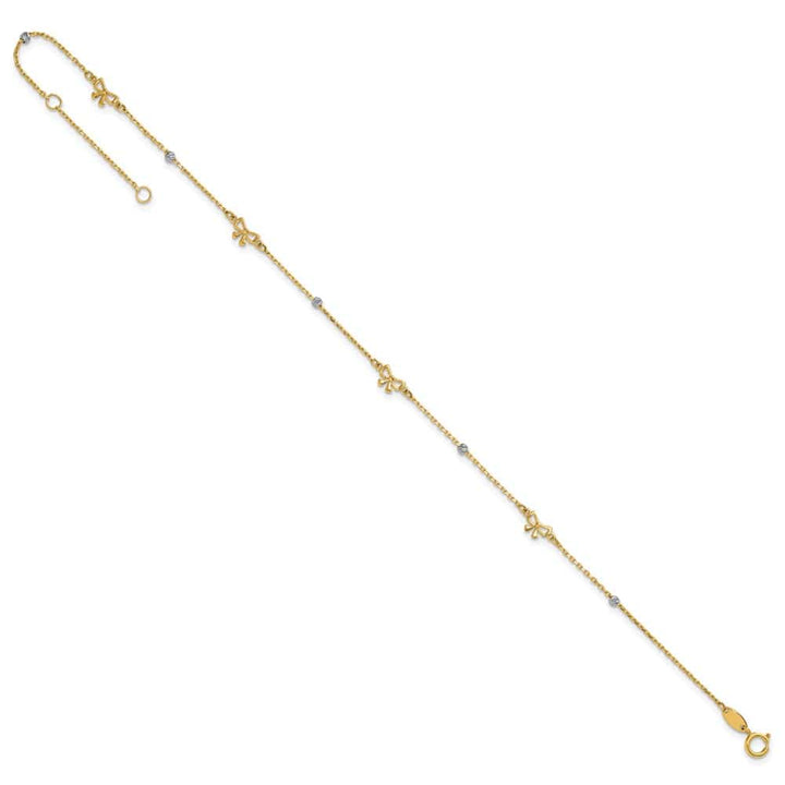 14K Two-Tone Gold Polished D.C. Beads and Bows Anklet