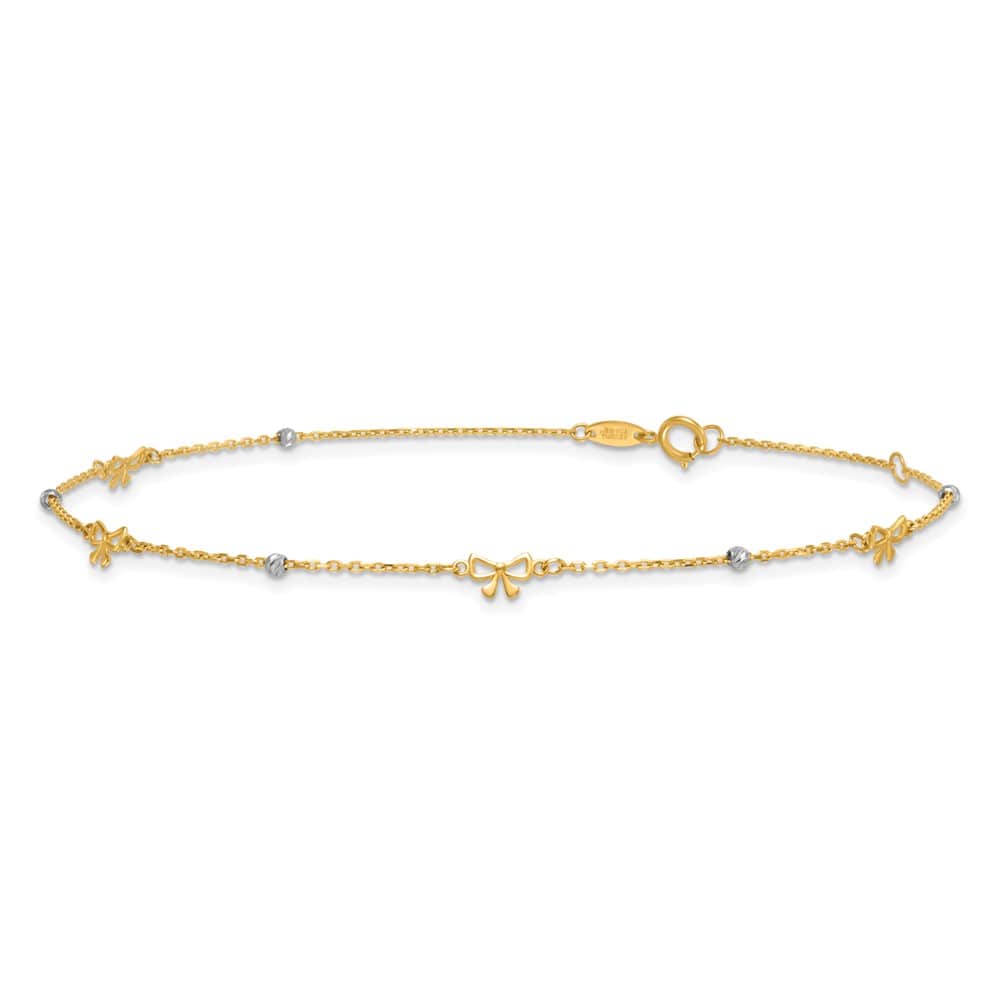 14K Two-Tone Gold Polished D.C. Beads and Bows Anklet