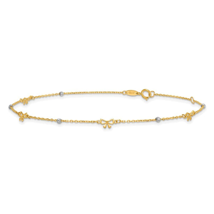 14K Two-Tone Gold Polished D.C. Beads and Bows Anklet