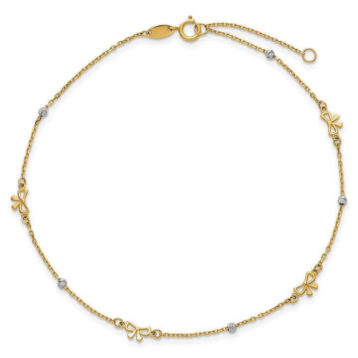 14K Two-Tone Gold Polished D.C. Beads and Bows Anklet