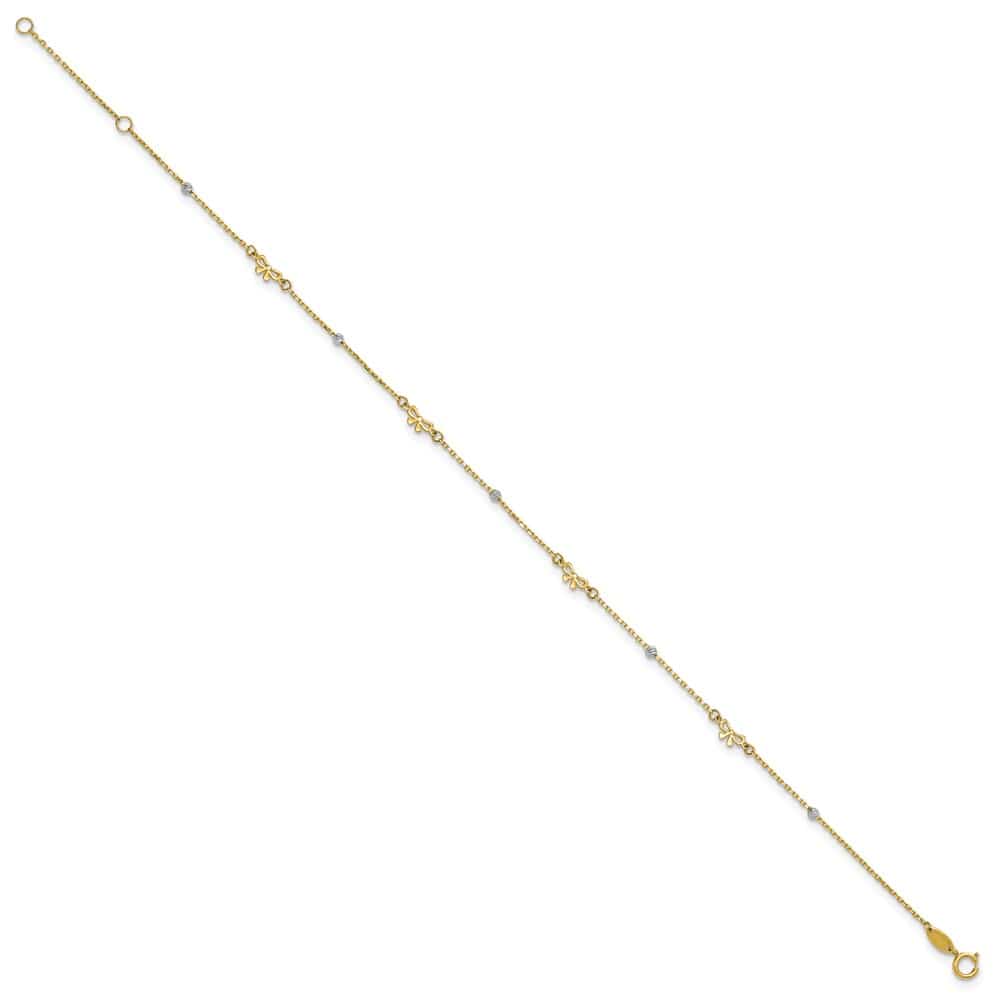 14K Two-Tone Gold Polished D.C. Beads and Bows Anklet