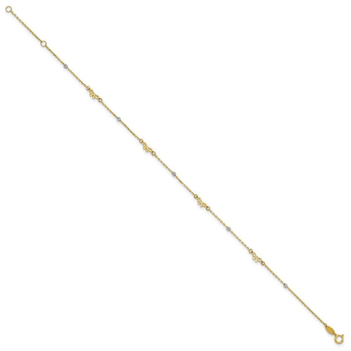 14K Two-Tone Gold Polished D.C. Beads and Bows Anklet