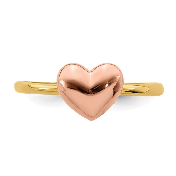 14k Two-Tone Gold Polished Heart Ring Ladies Stock Size 7 Ring Are Refundable