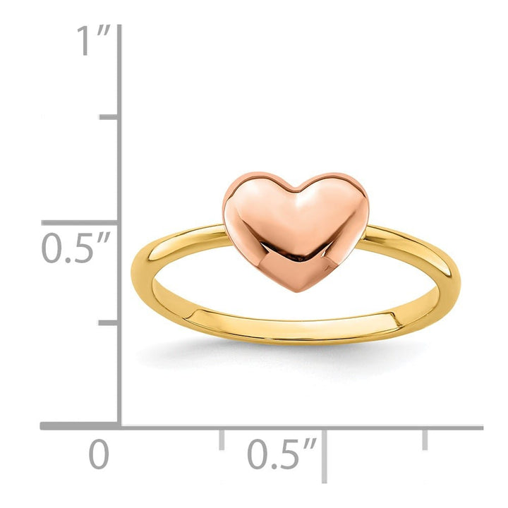 14k Two-Tone Gold Polished Heart Ring Ladies Stock Size 7 Ring Are Refundable