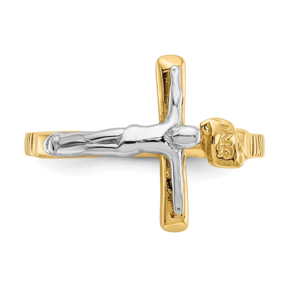 14k Two-Tone Gold Polished Inri Crucifix Ring