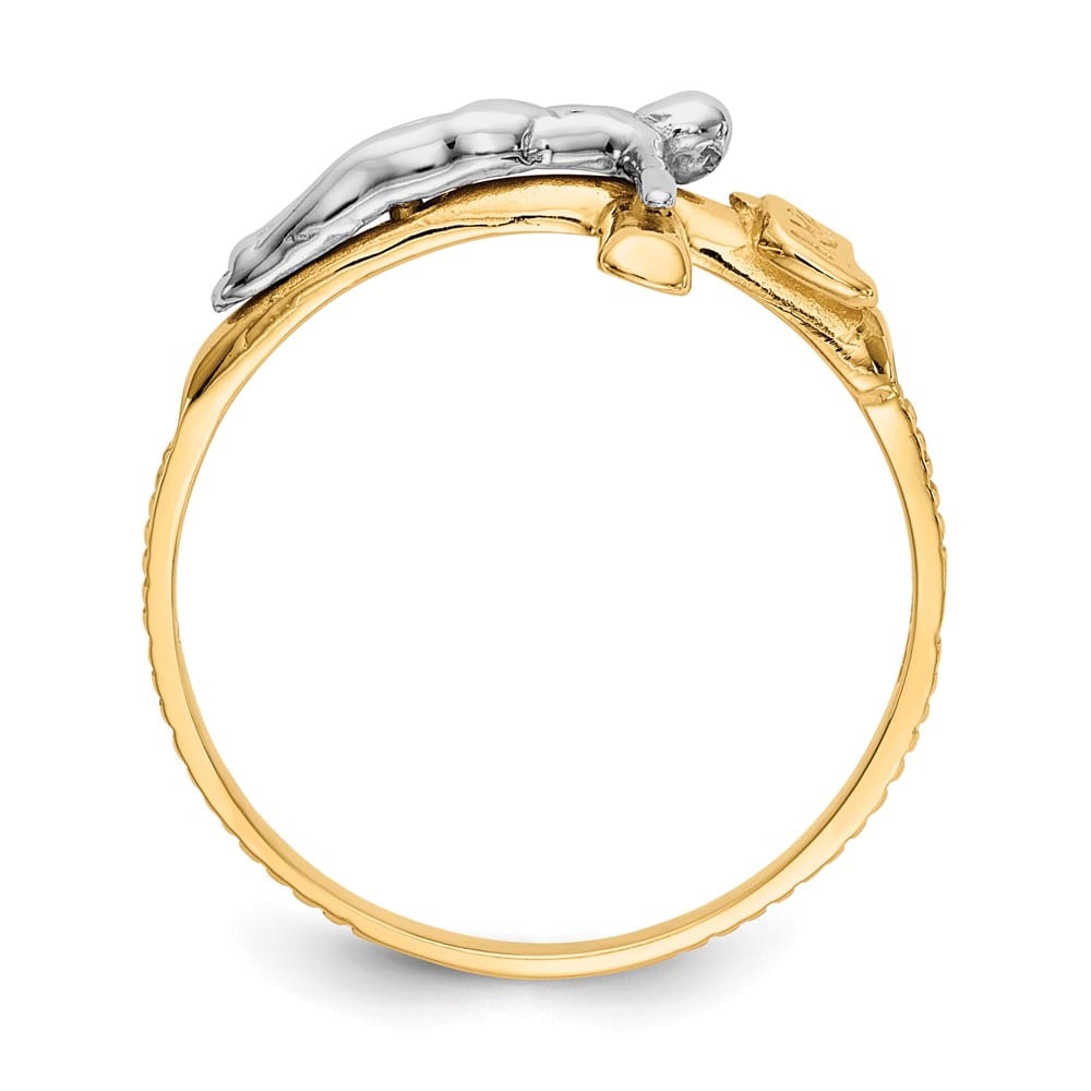 14k Two-Tone Gold Polished Inri Crucifix Ring