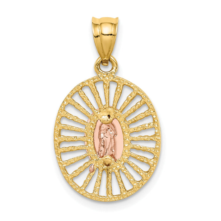 14K Two-Tone Gold Polished Our Lady of Guadalupe Oval Pendant