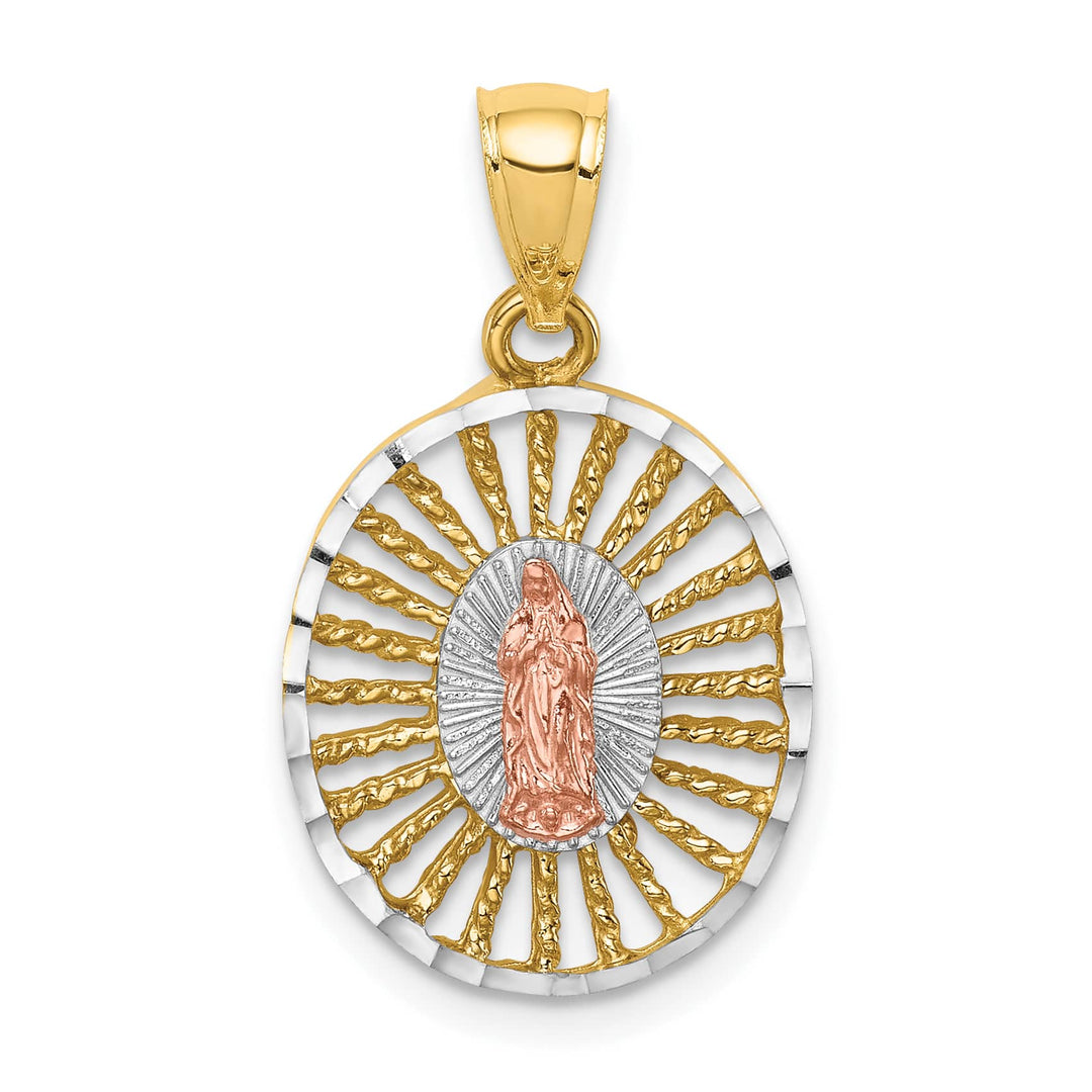 14K Two-Tone Gold Polished Our Lady of Guadalupe Oval Pendant