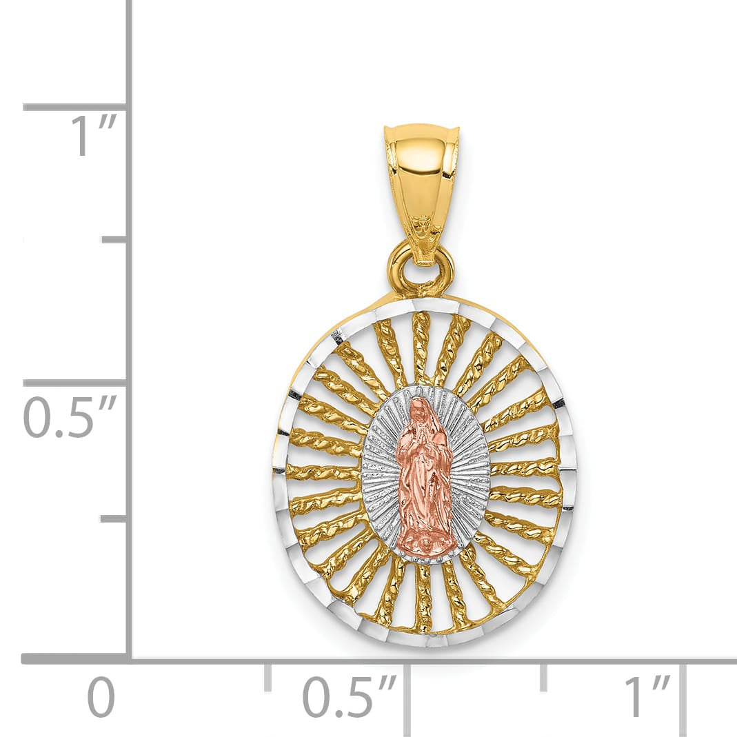 14K Two-Tone Gold Polished Our Lady of Guadalupe Oval Pendant