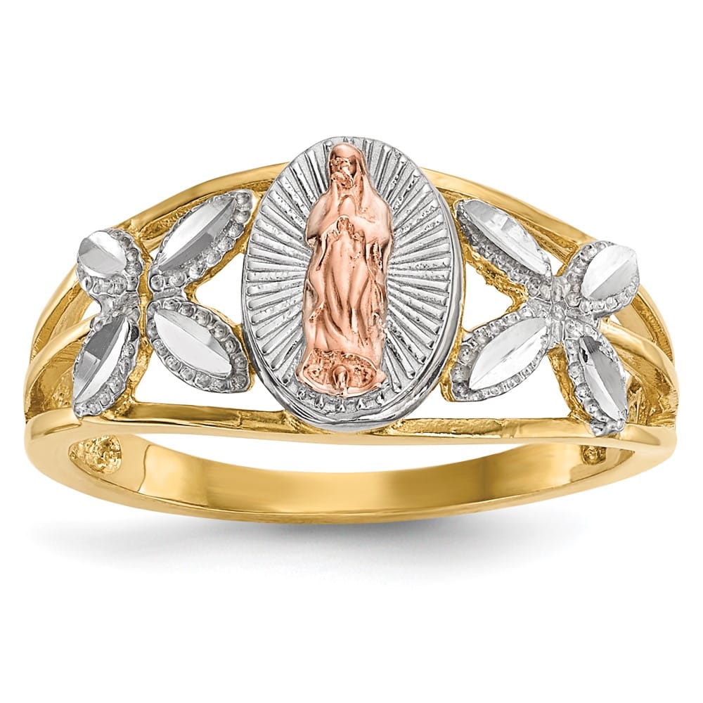 14k Two-Tone Gold Polished Our Lady of Guadalupe Ring