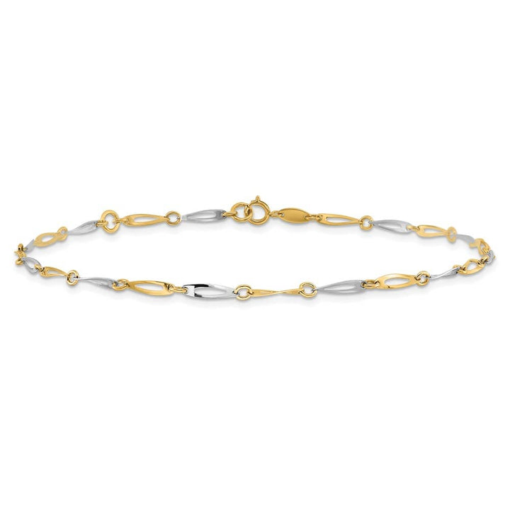 14K Two-Tone Gold Polished Oval Twist Link Anklet