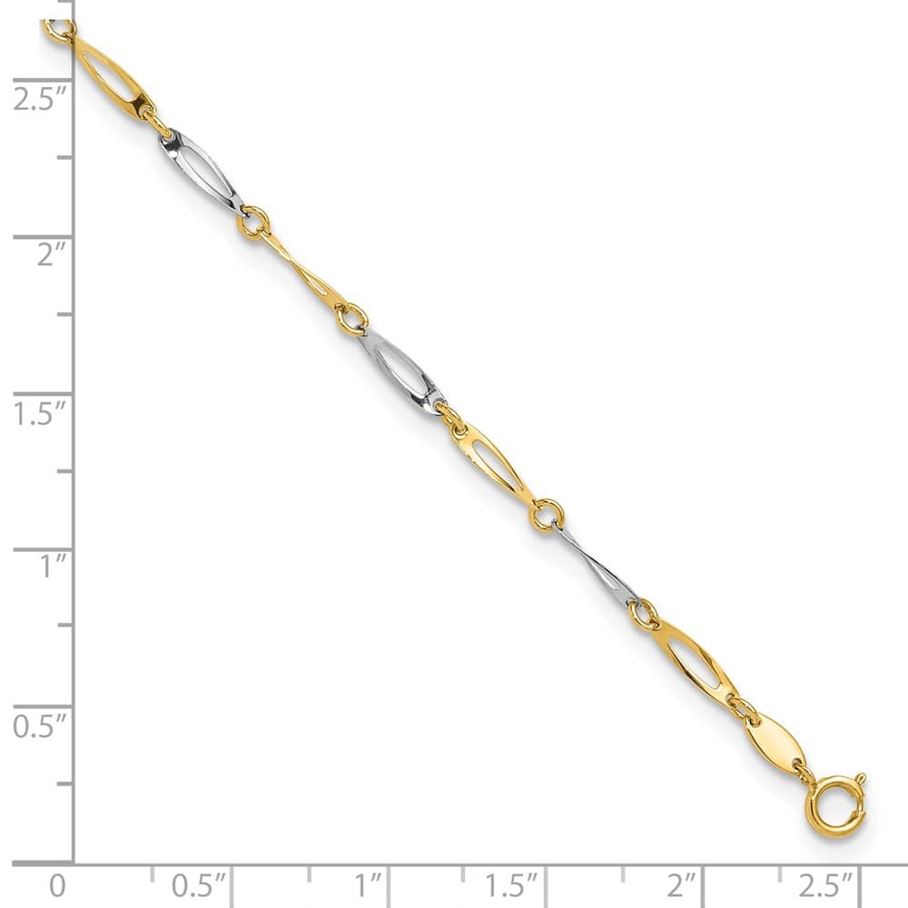 14K Two-Tone Gold Polished Oval Twist Link Anklet