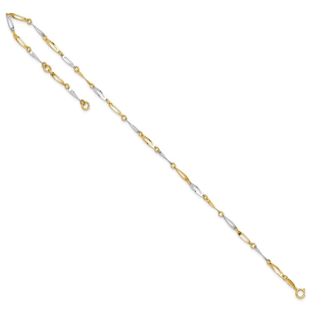 14K Two-Tone Gold Polished Oval Twist Link Anklet